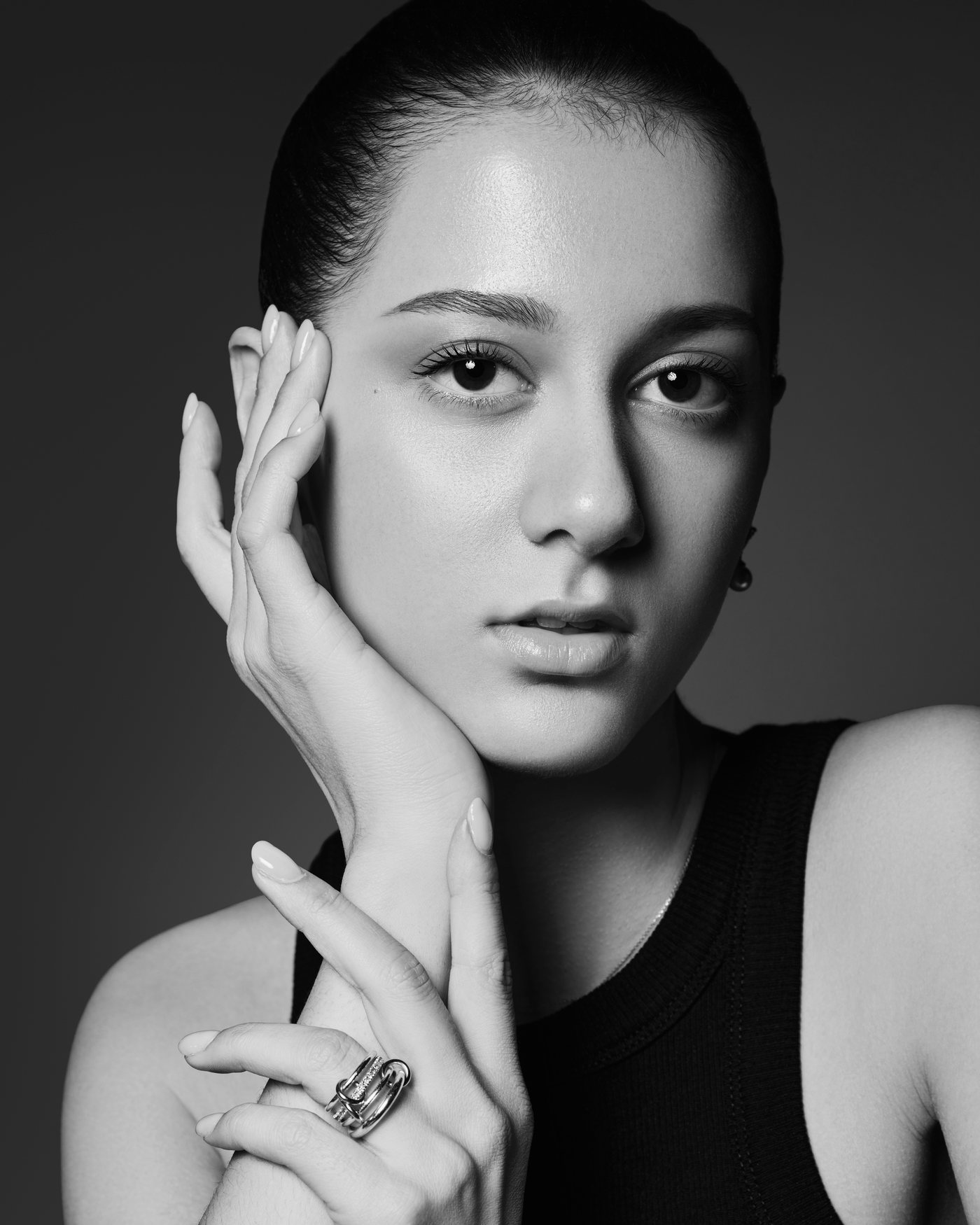 Beauty close-up, black and white