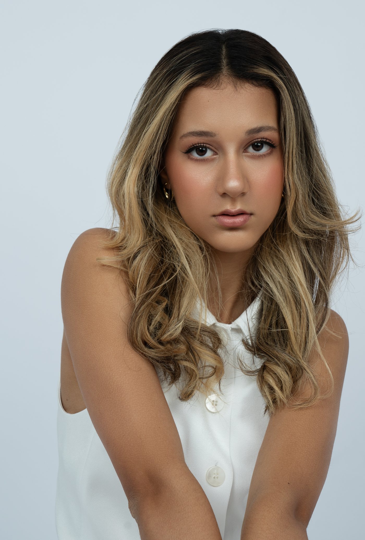 Beauty portrait on white, straight to camera